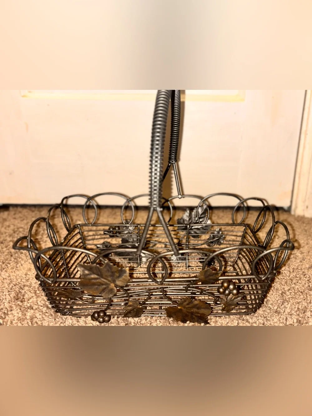 Decorative Metal Grapevine Storage Basket Bronze Finish and Handles